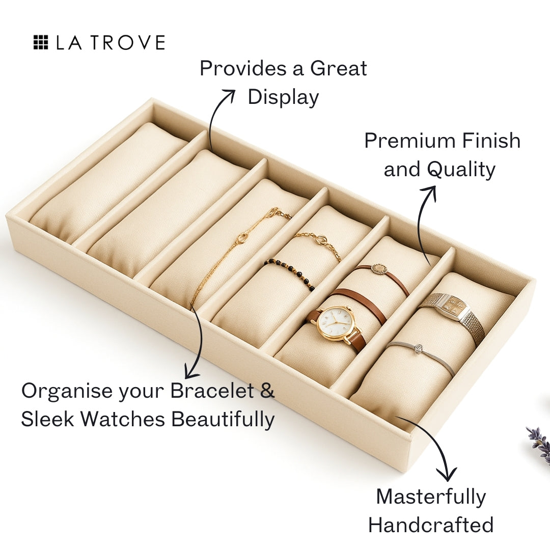 6 Slot Velvet Bracelet Organiser Tray with Pillow Cushions