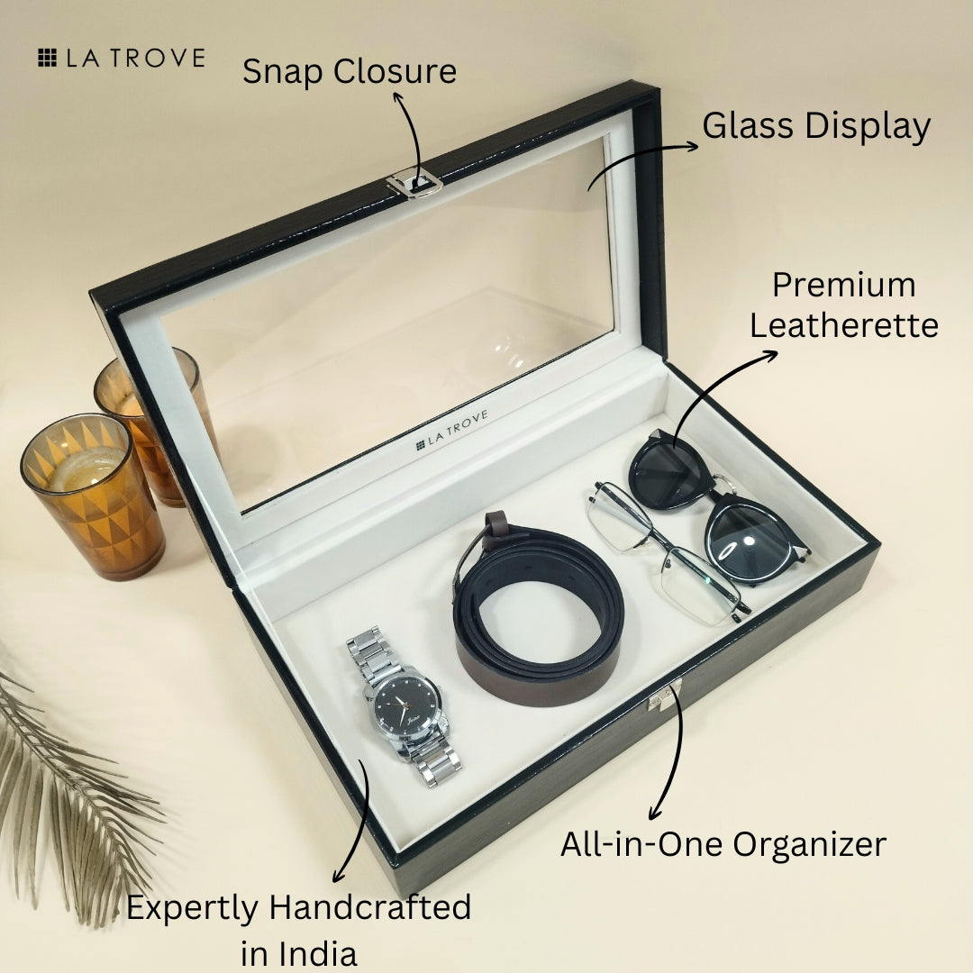 Plain Jewellery & Accessory Organiser Box with Glass Lid