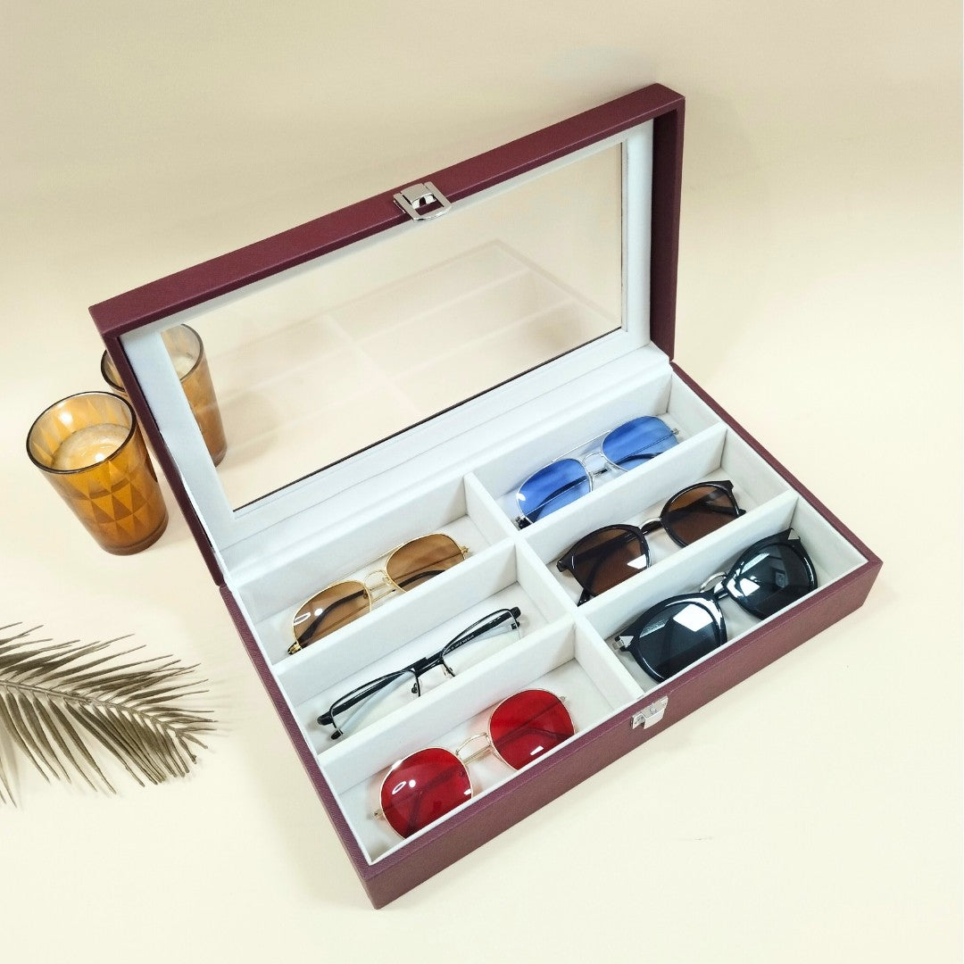 TBT 6-Slot Sunglass Organiser Box with Glass Top