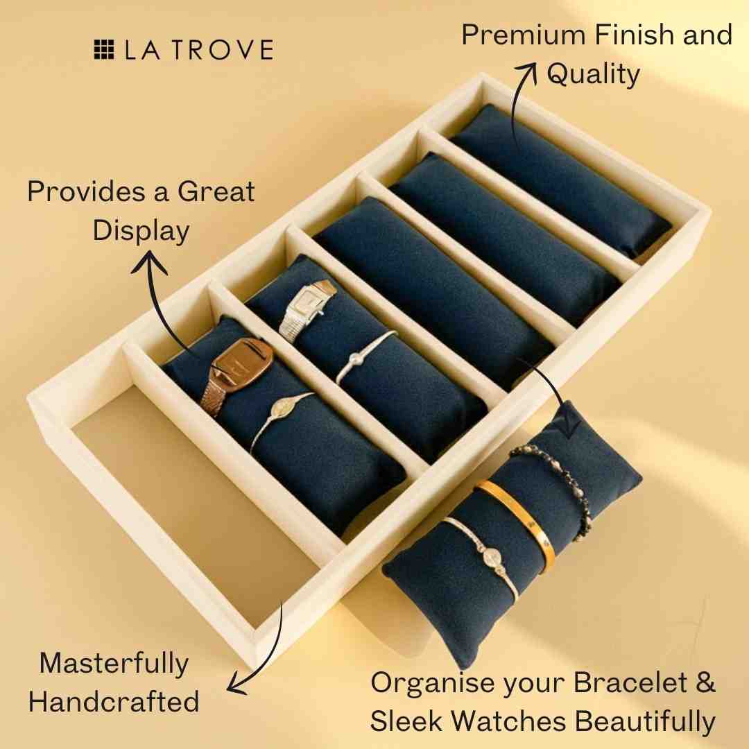 6 Slot Velvet Bracelet Organiser Tray with Pillow Cushions