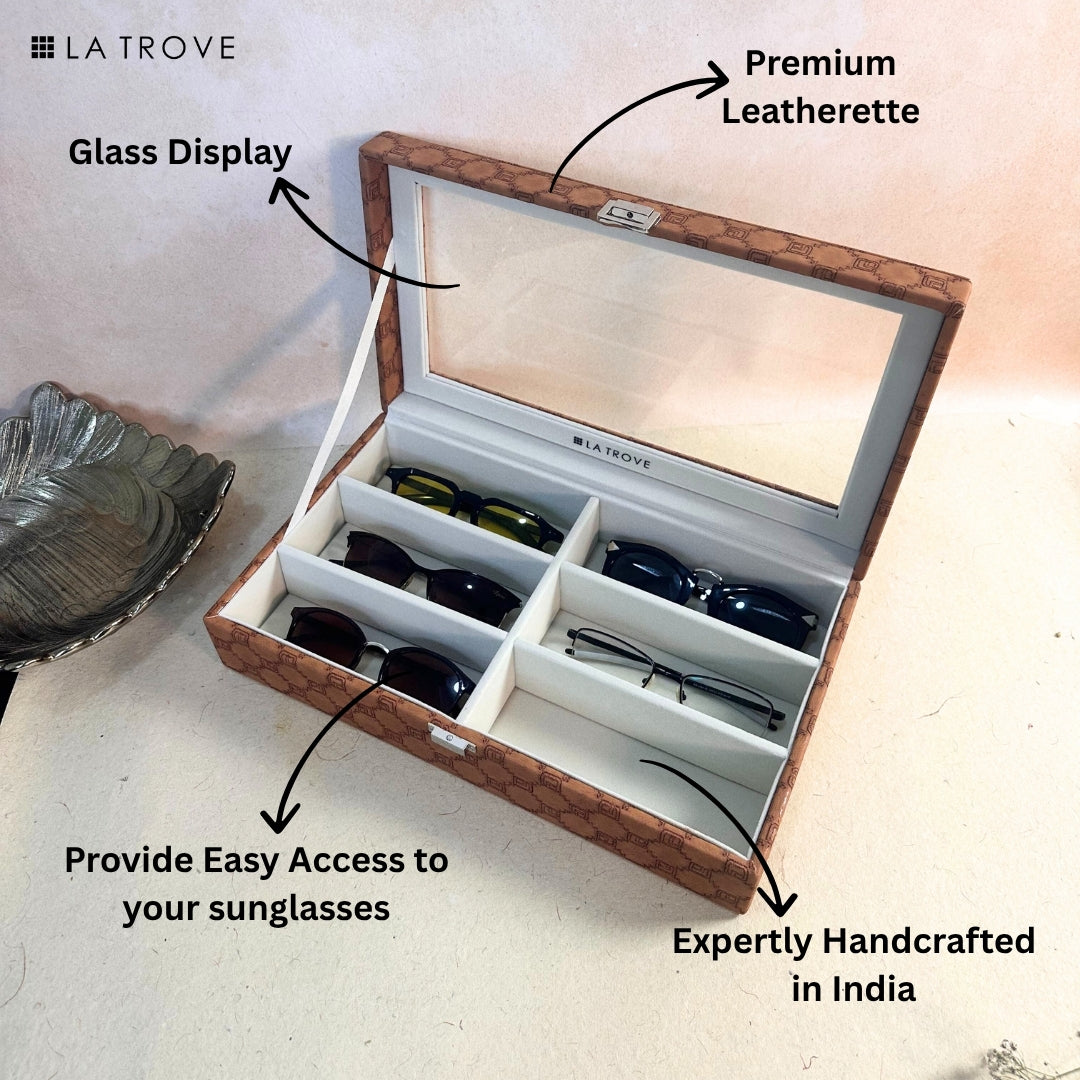 Designer 6 Slot Sunglass Organiser Box With Glass Top