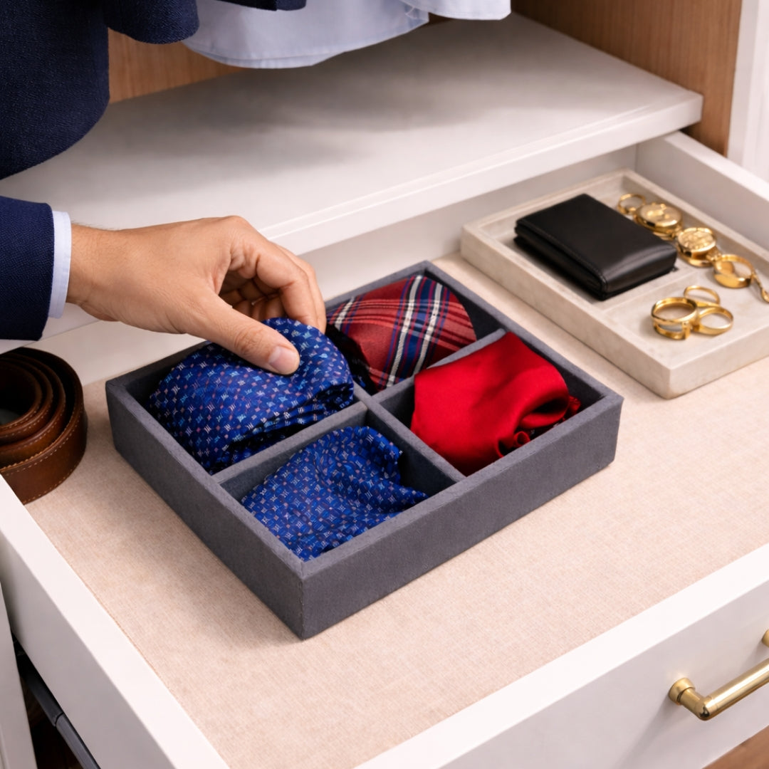 4 Slot Tie & Pocket Square Tray