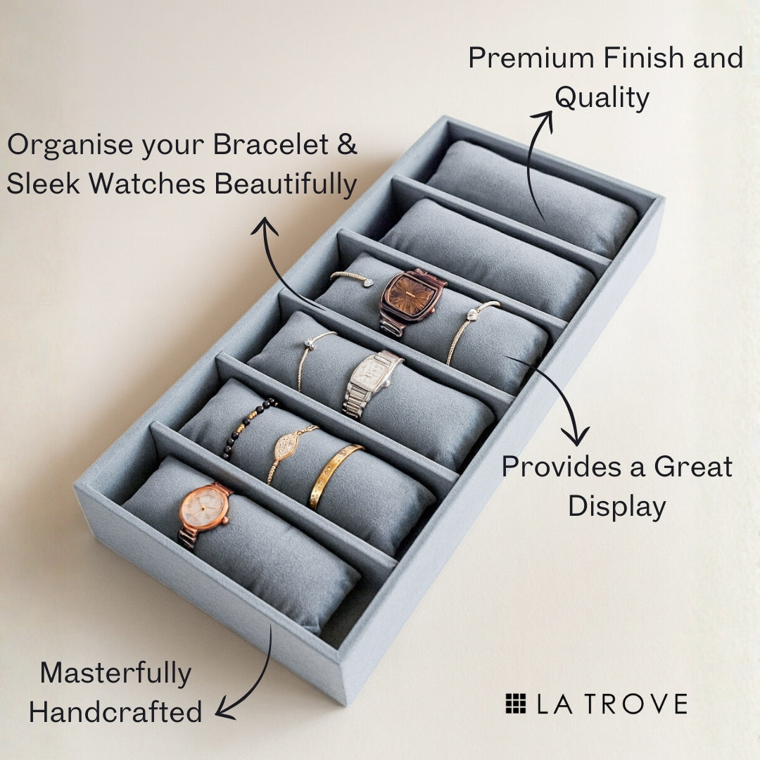 6 Slot Velvet Bracelet Organiser Tray with Pillow Cushions