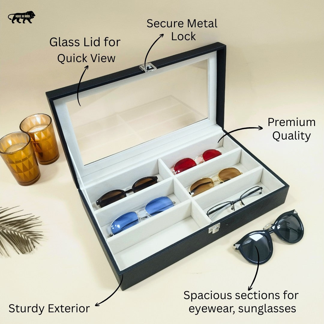 TBT 6-Slot Sunglass Organiser Box with Glass Top
