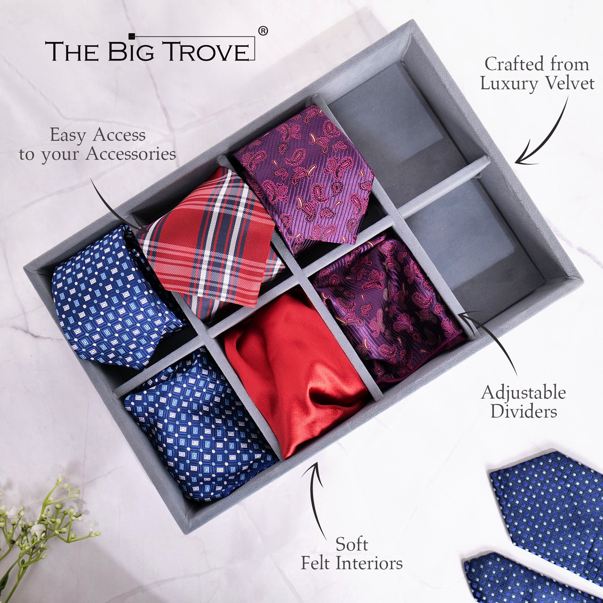 8 Slot Tie & Pocket Square Tray