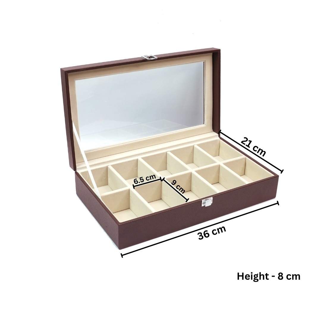 TBT 10 Slot Tie & Pocket Square Box With Glass Top