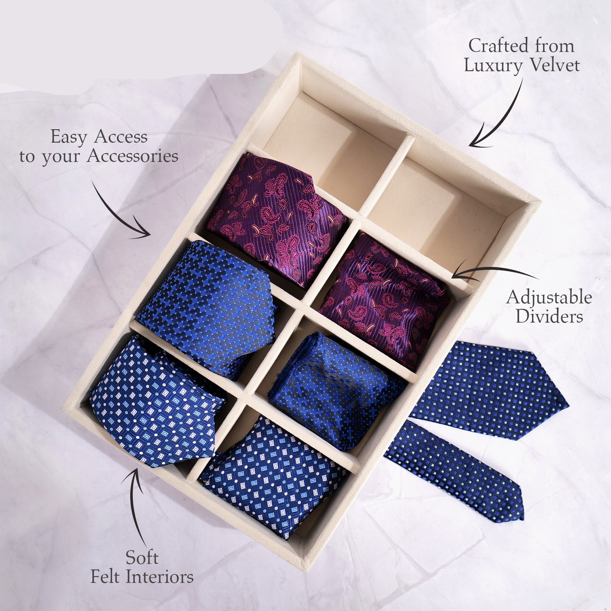 8 Slot Tie & Pocket Square Tray