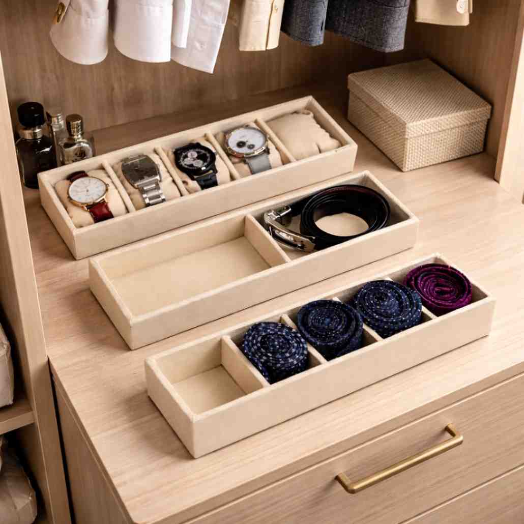 2 Belt, 5 Watch & 5 Tie Storage Organizer Tray