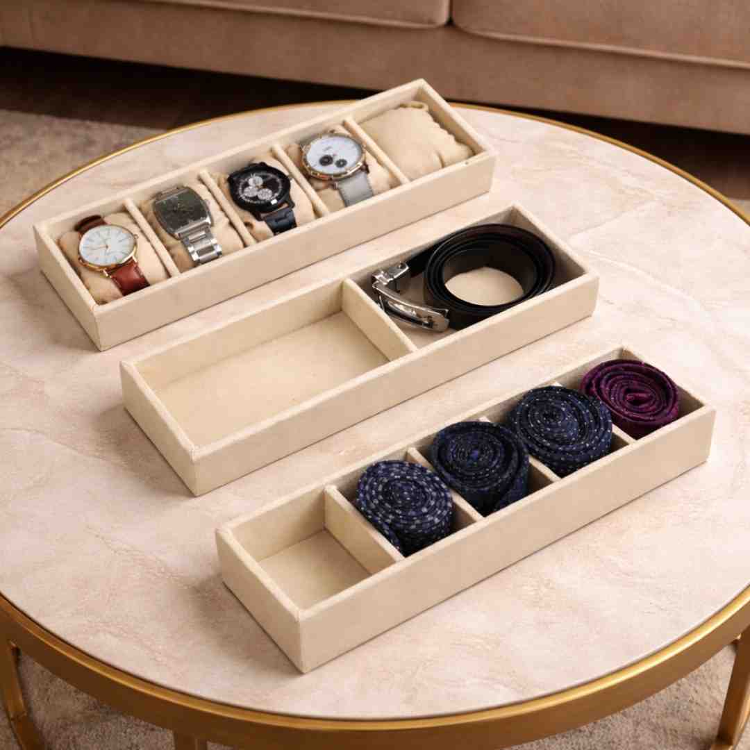 2 Belt, 5 Watch & 5 Tie Storage Organizer Tray