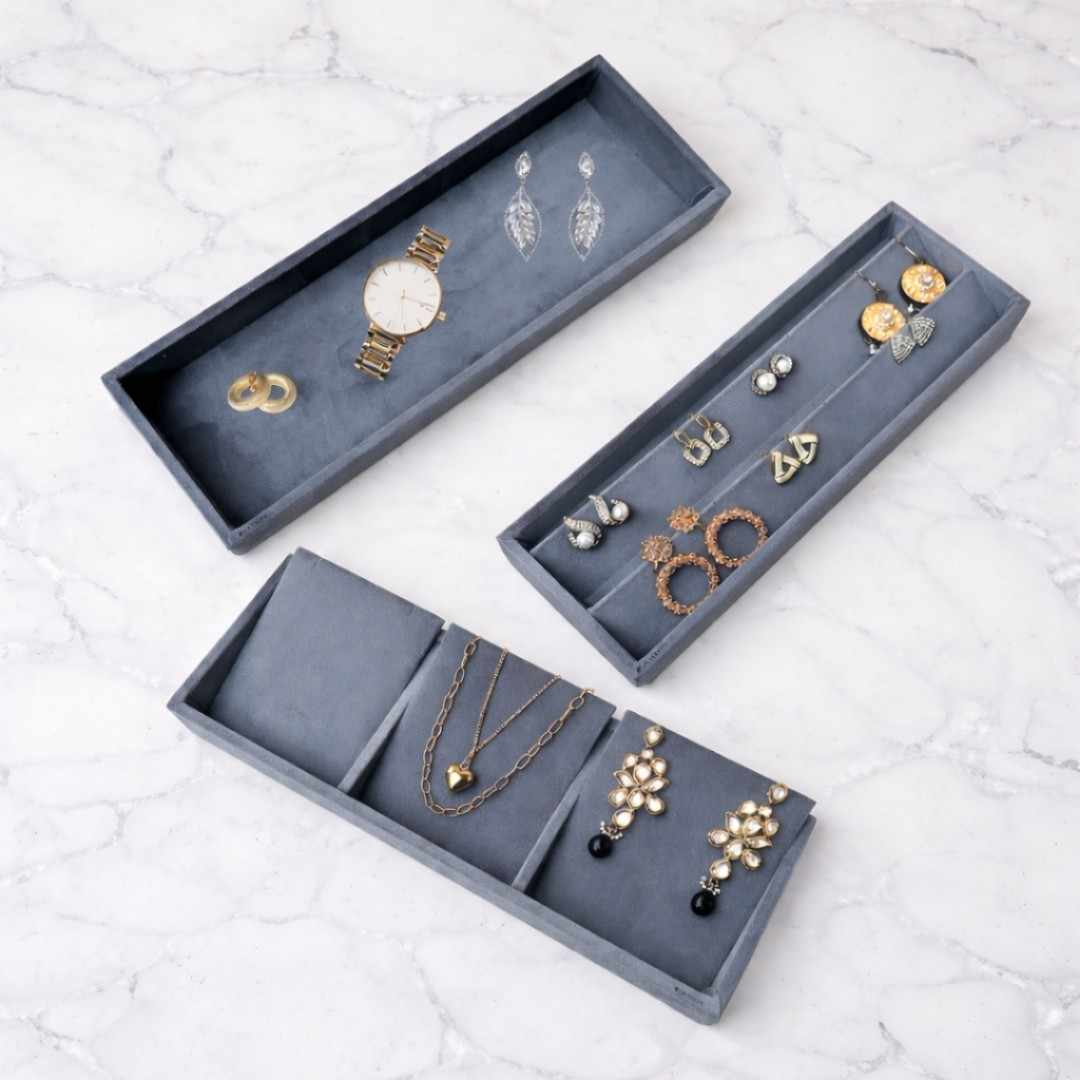 Jewellery Storage Tray Combo (3 Grid Necklace, Earring & Plain Organiser)