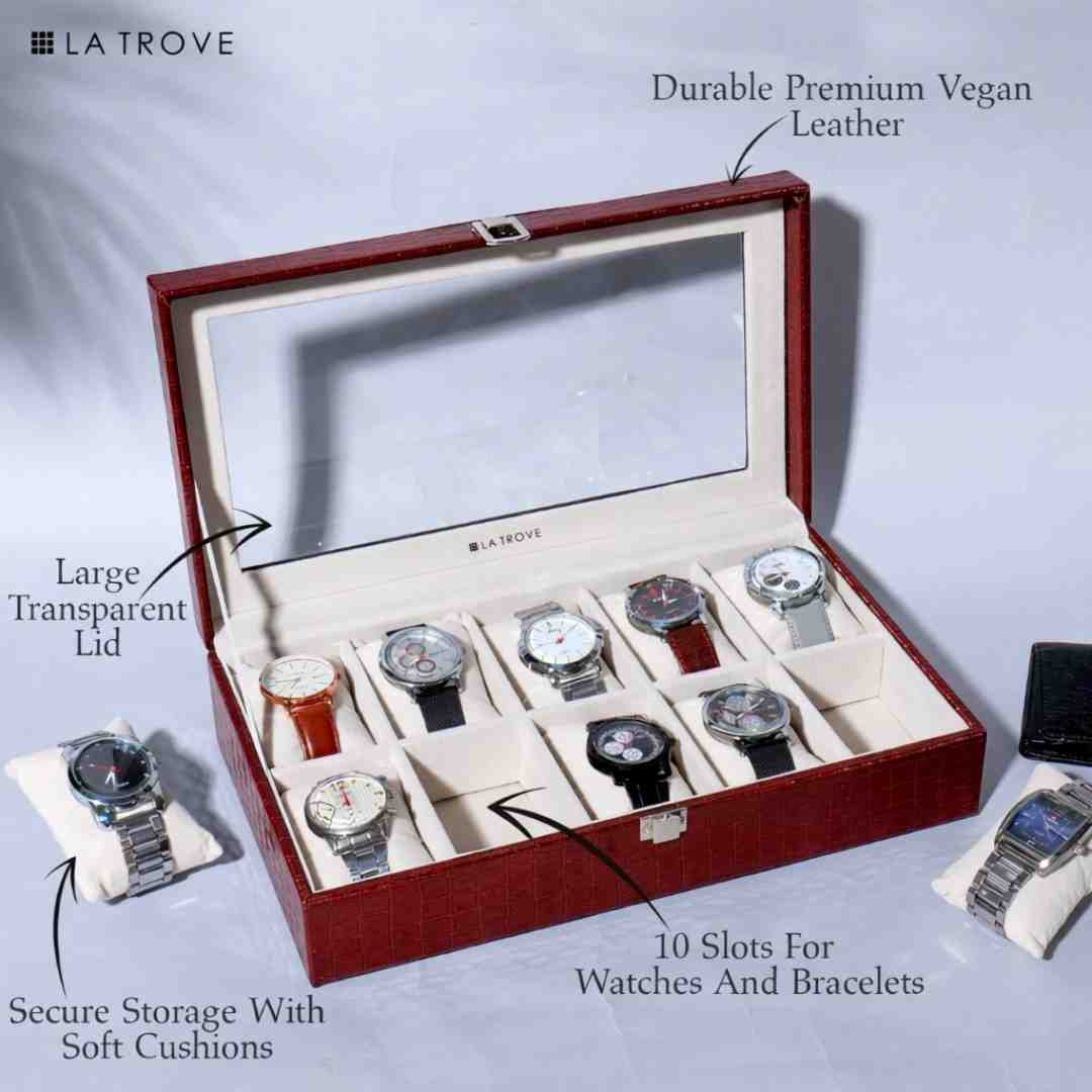 10 Slot Watch Box (With Glass Top)