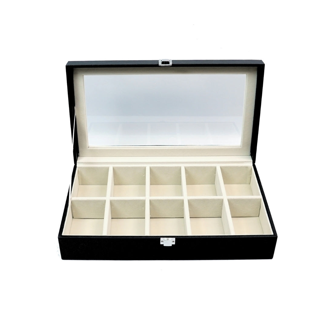 TBT 10 Slot Tie & Pocket Square Box With Glass Top