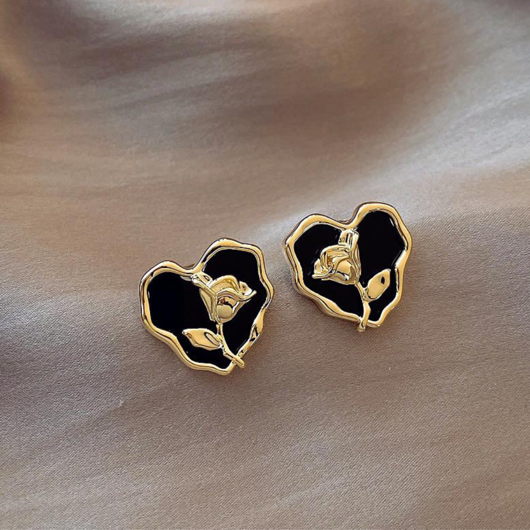 Black Gold Rose Stud Earrings.