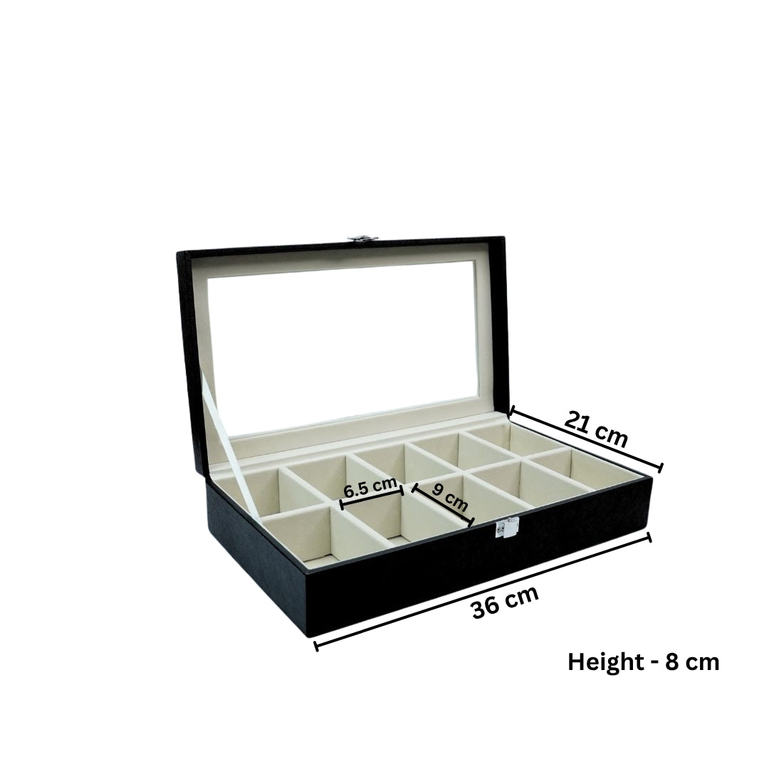 TBT 10 Slot Tie & Pocket Square Box With Glass Top