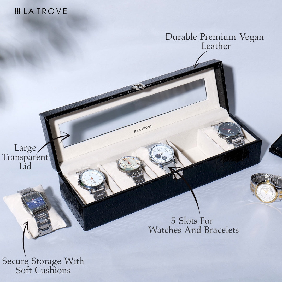 5 Slot Watch Box (With Glass Top)