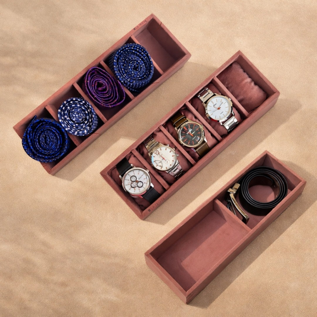Belt, Watch & Tie Organiser Tray – 2 Belt, 5 Watch & 5 Tie Storage