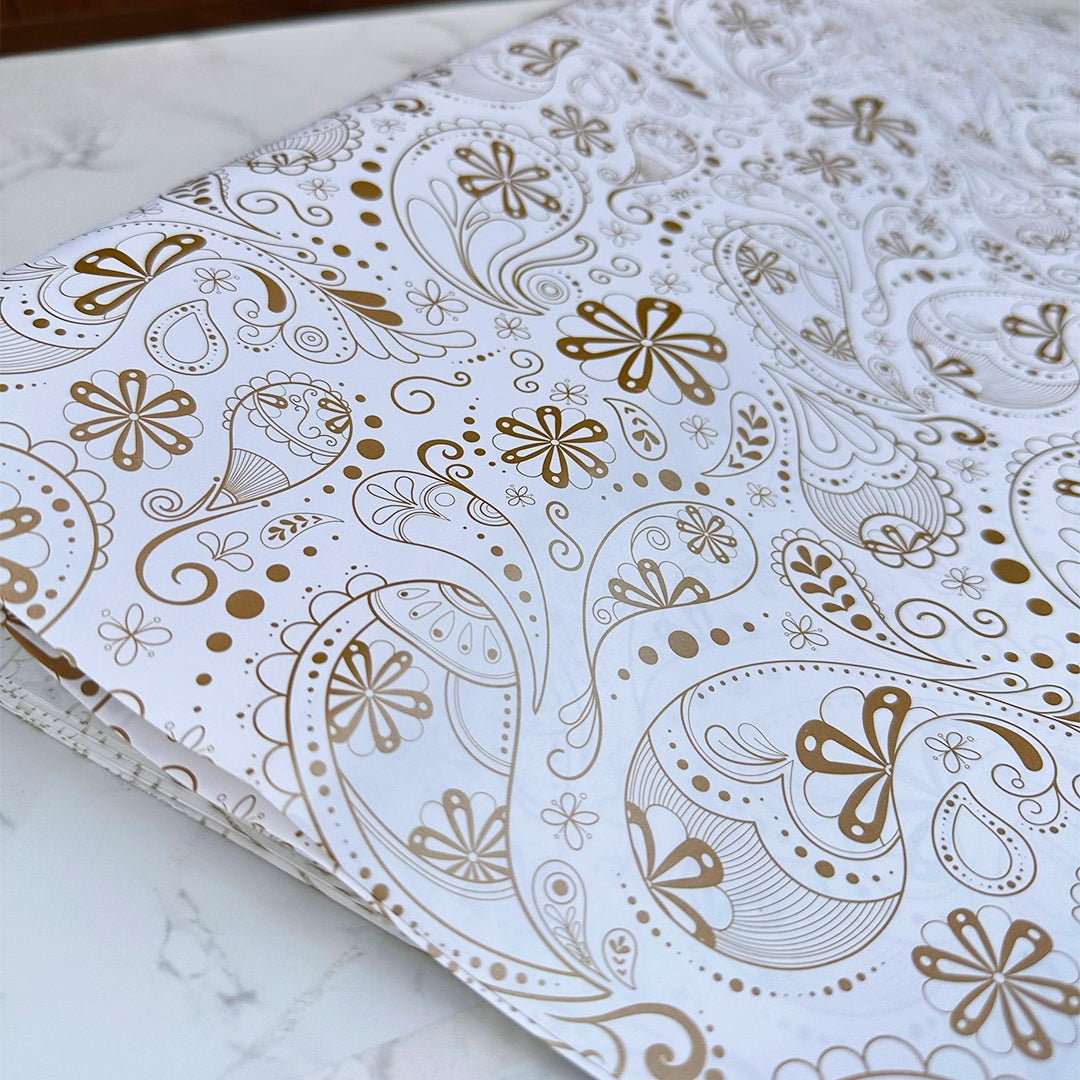 Flower Gold & White Base Packing Paper – Elegant Floral Gift Wrap