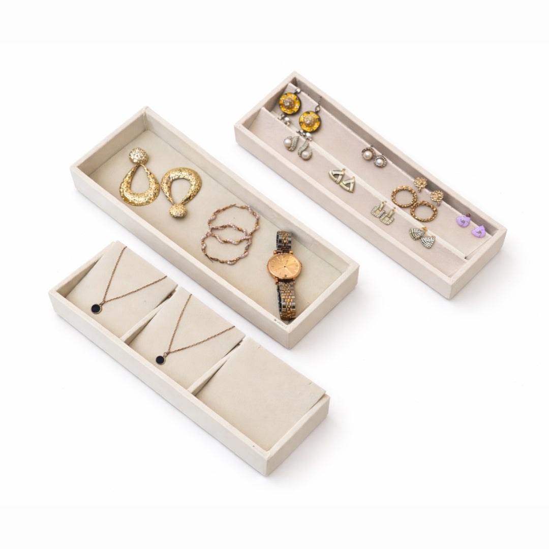 jewellery organiser combo set with grid and plain trays.