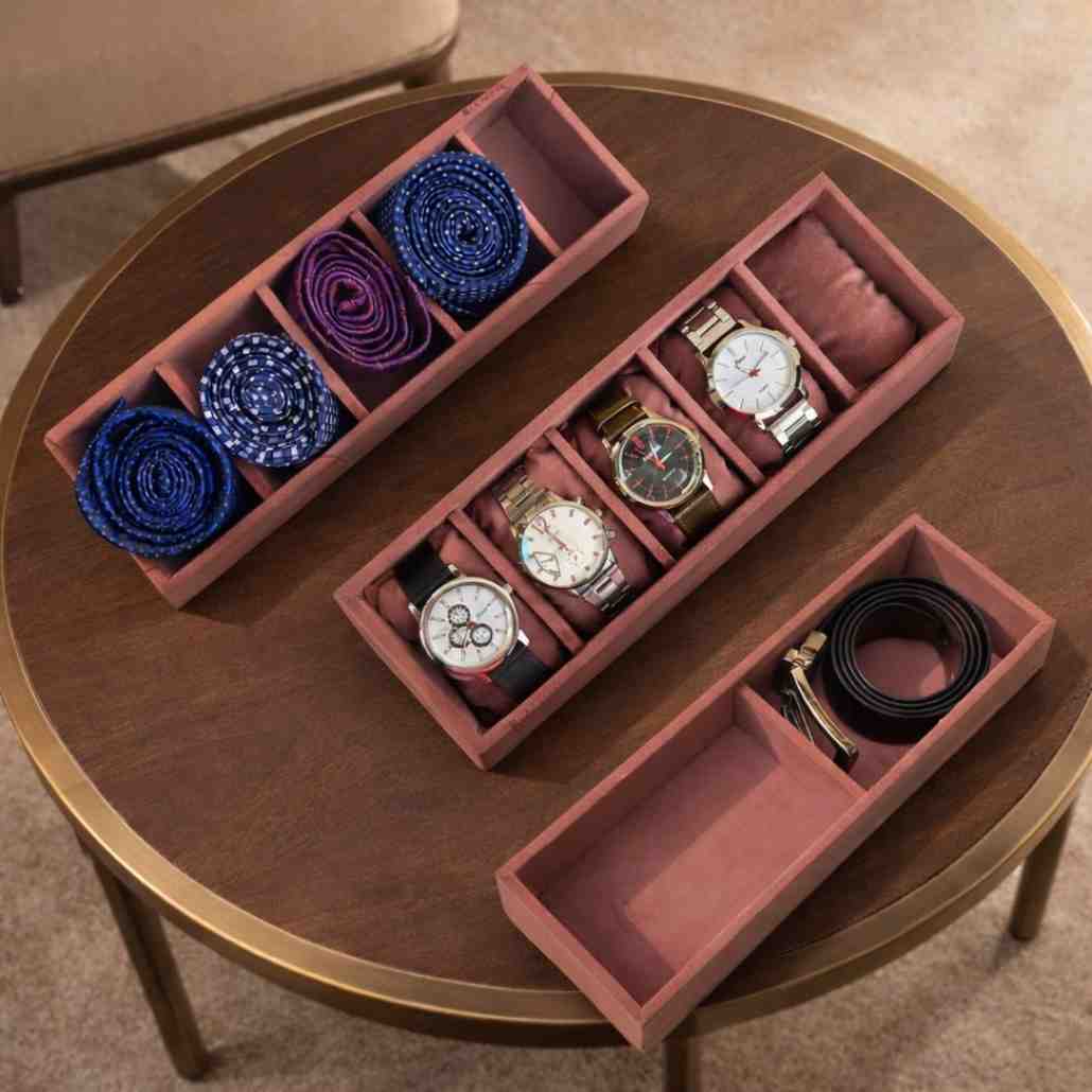 2 Belt, 5 Watch & 5 Tie Storage Organizer Tray