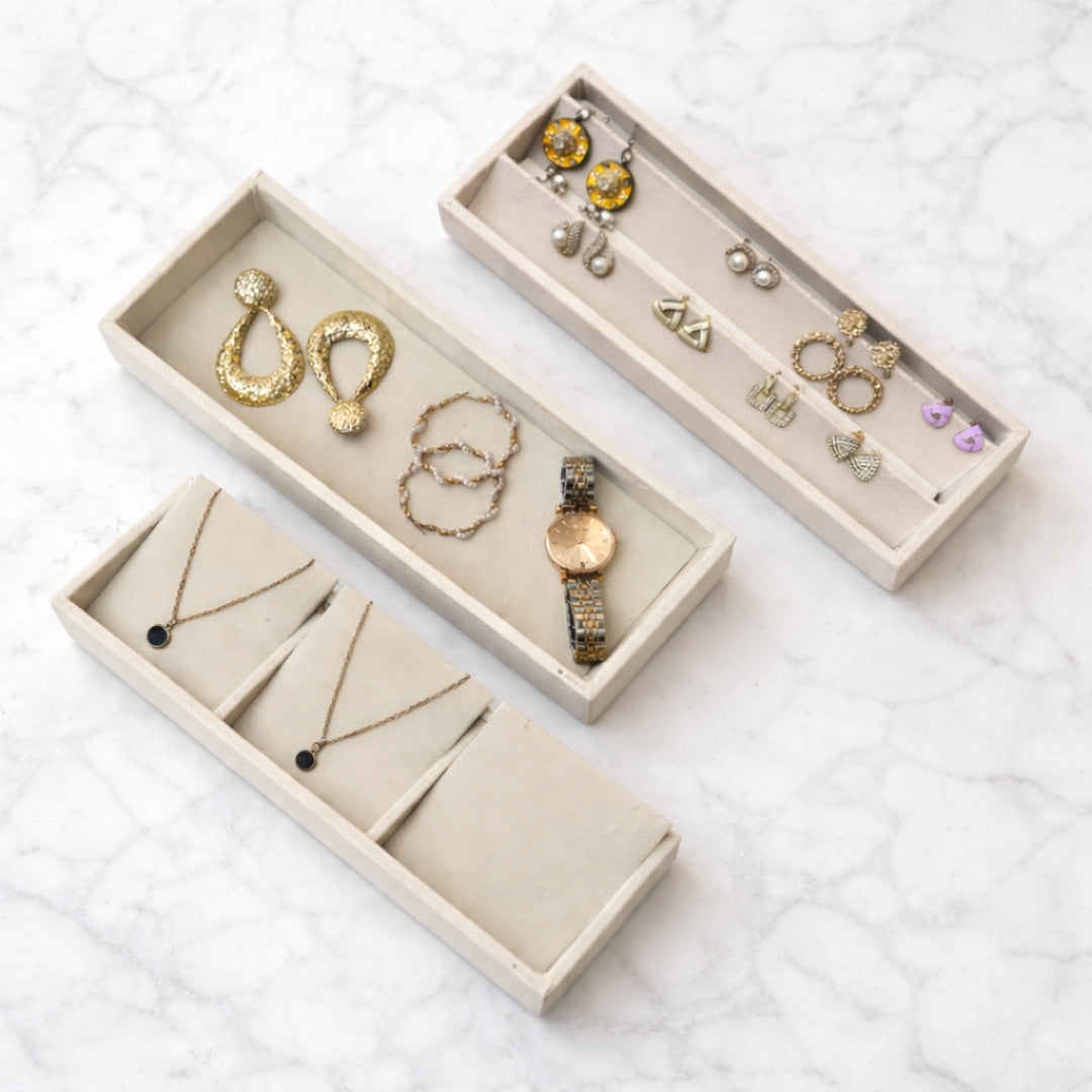Jewellery Storage Tray Combo (3 Grid Necklace, Earring & Plain Organiser)