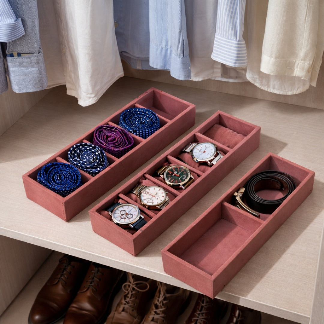 Belt, Watch & Tie Organiser Tray – 2 Belt, 5 Watch & 5 Tie Storage