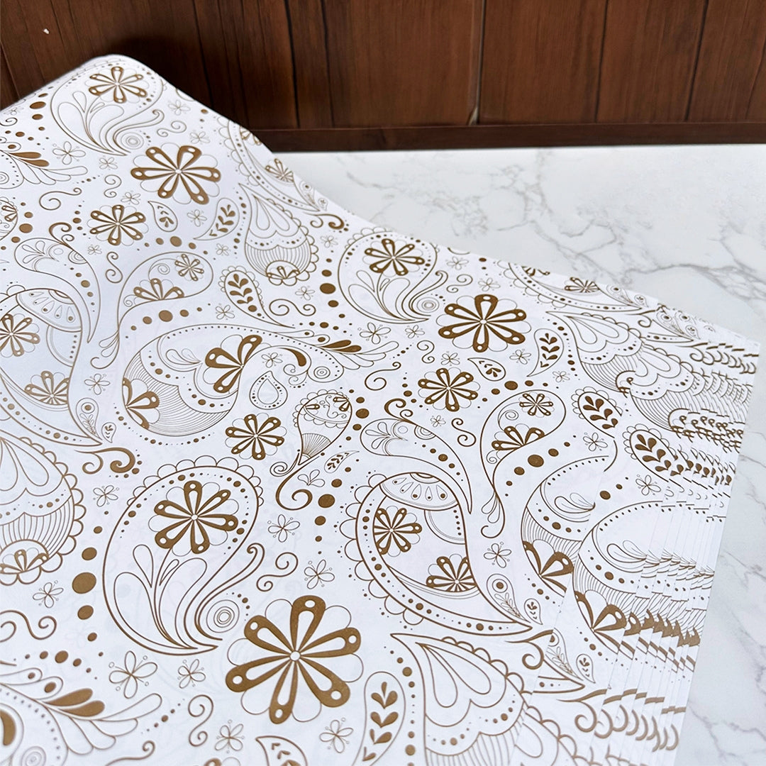 Flower Gold & White Base Packing Paper – Elegant Floral Gift Wrap