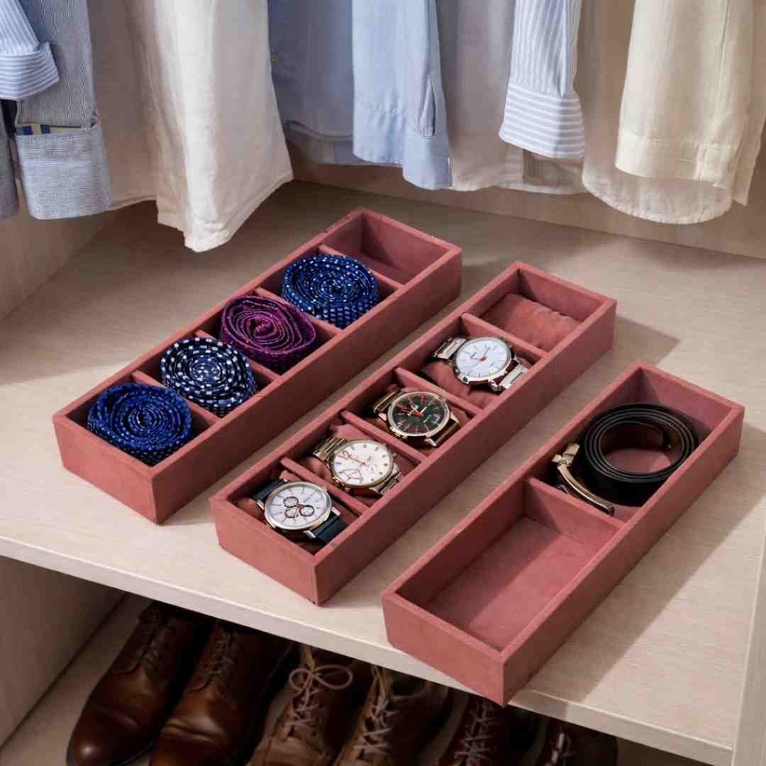 2 Belt, 5 Watch & 5 Tie Storage Organizer Tray