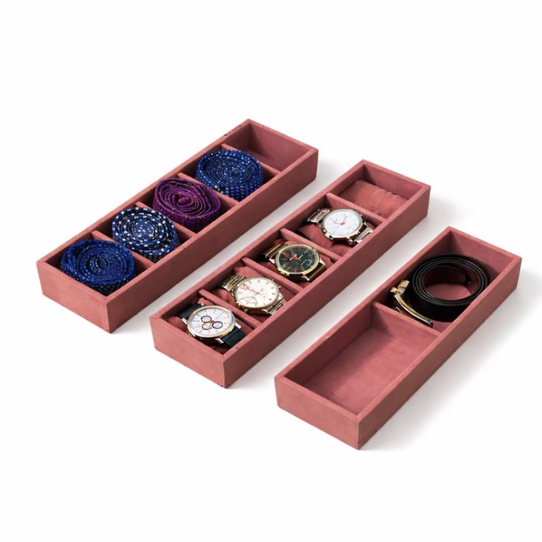2 Belt, 5 Watch & 5 Tie Storage Organizer Tray