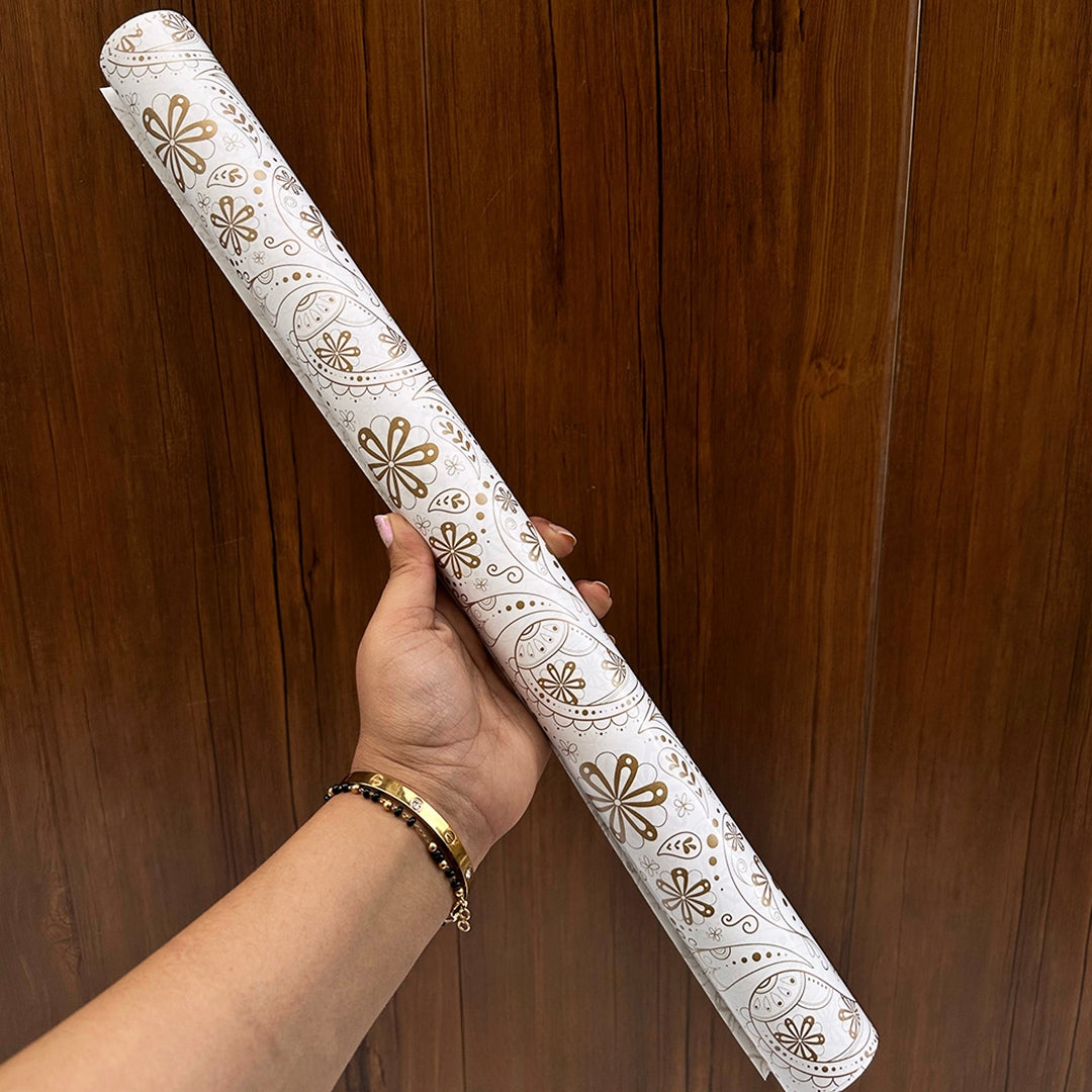 Flower Gold & White Base Packing Paper – Elegant Floral Gift Wrap