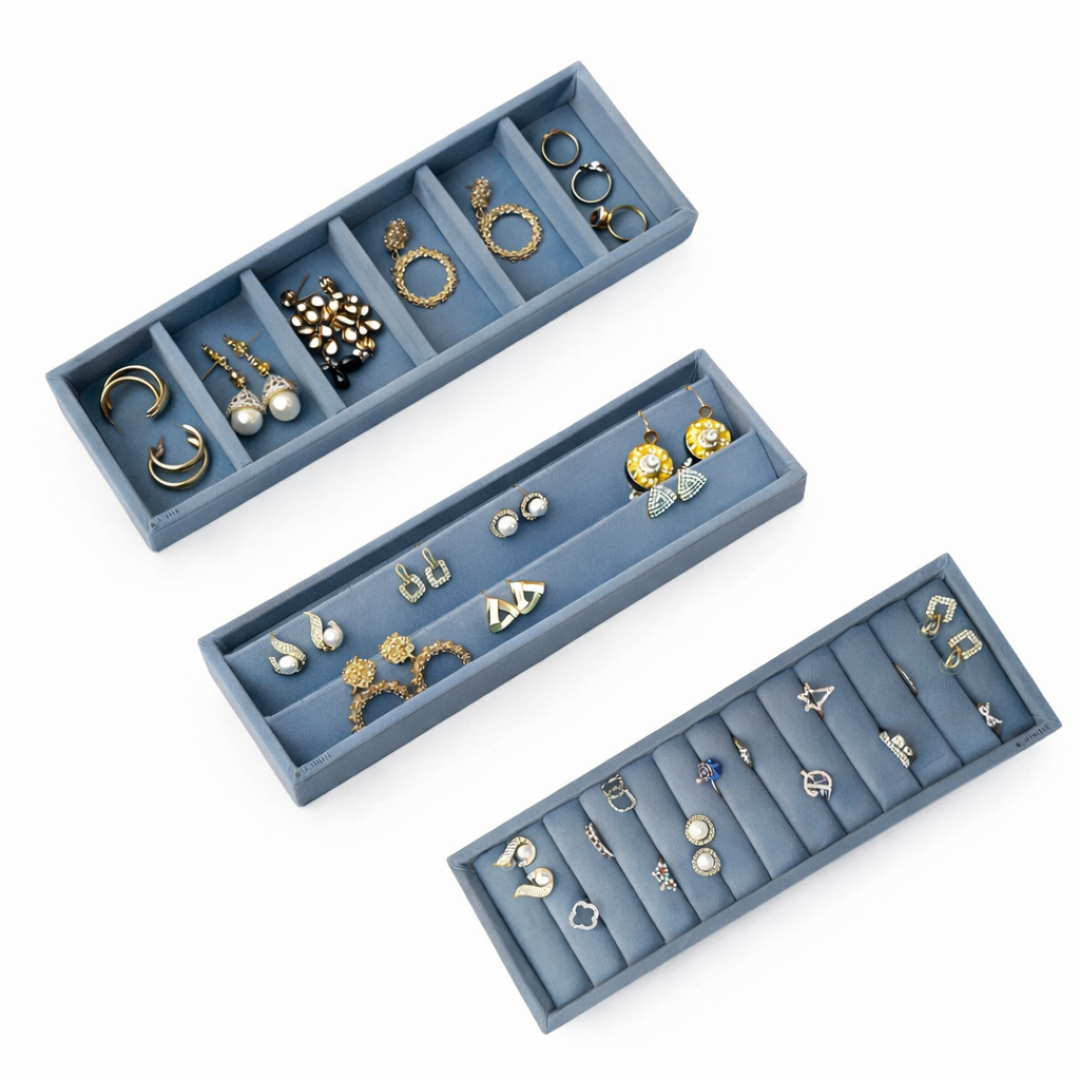 Jewellery Storage Tray Combo (3 Grid Necklace, Earring & Plain Organiser)