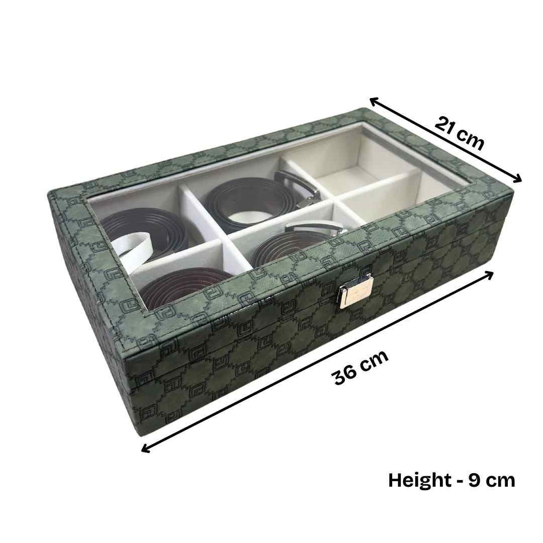 Designer 6 Slot Belt Box With Glass Lid