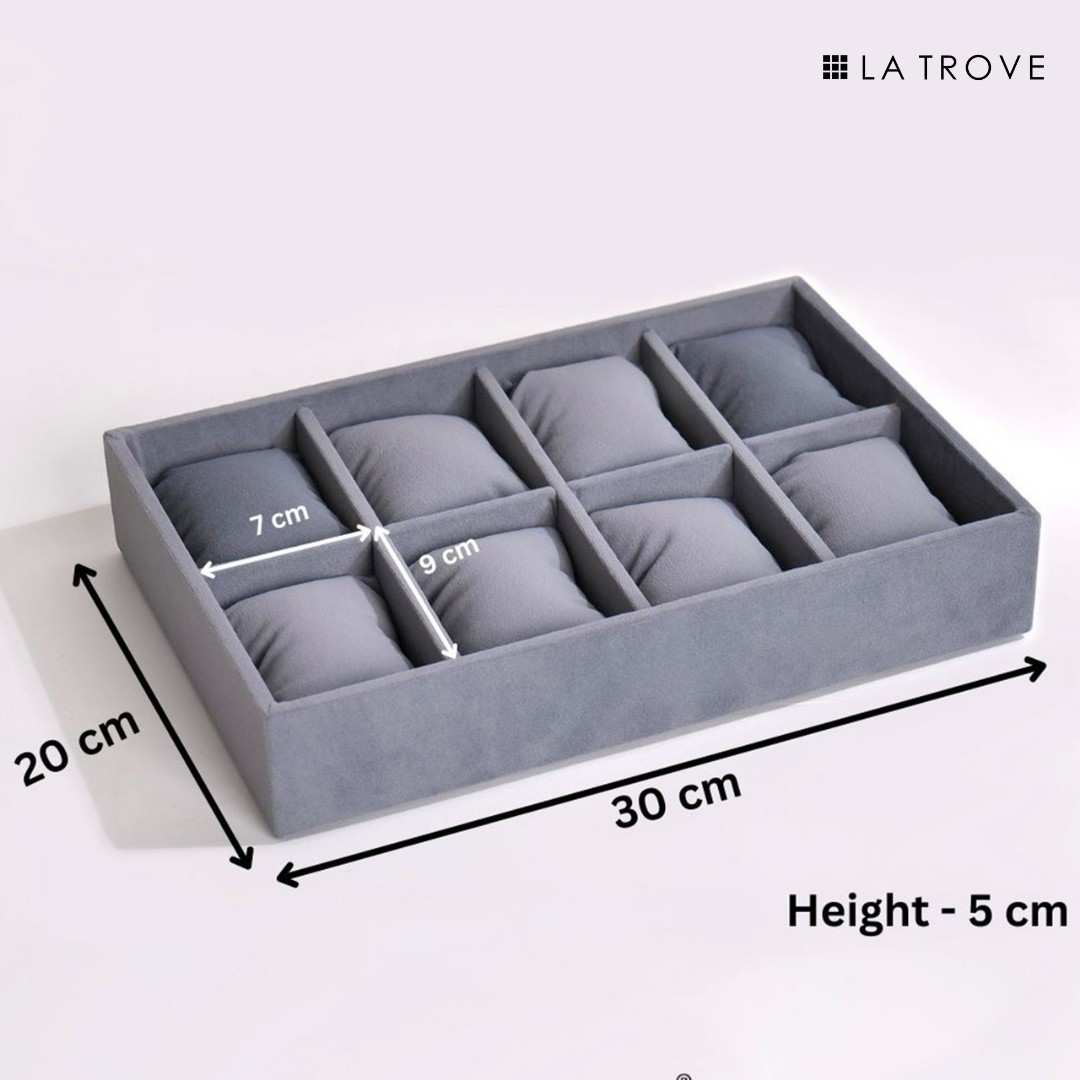 Dimensions of grey 8 slot bracelet organiser tray for premium jewellery drawer organisation – La Trove