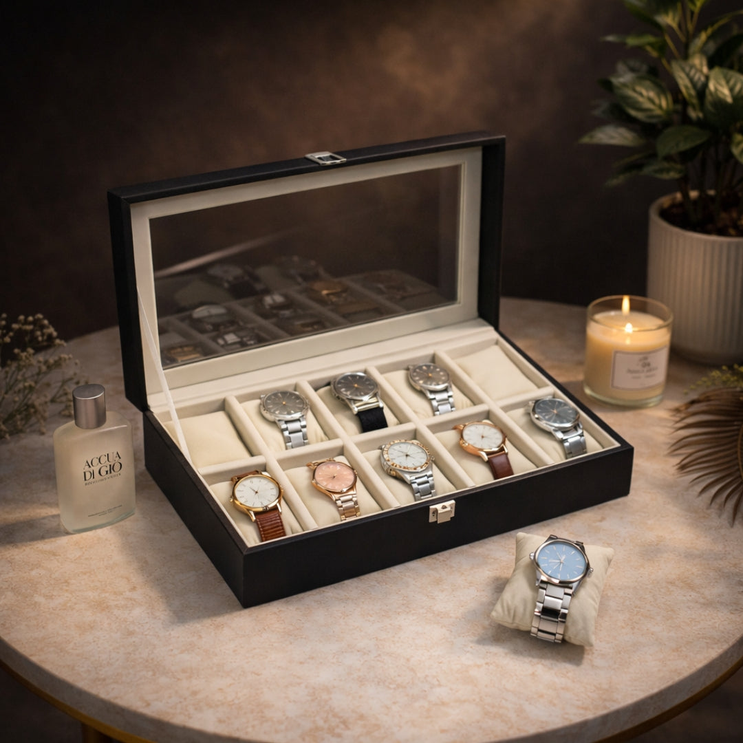 TBT 10 Slot Watch Box With Glass Top