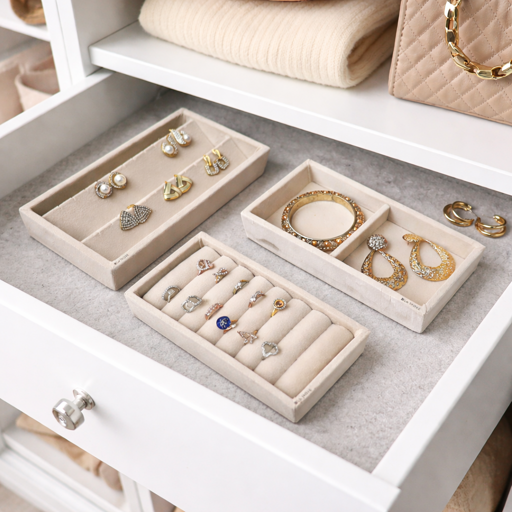 Mini Jewellery Tray Set – Ring, Earring & 2 Grid Organiser