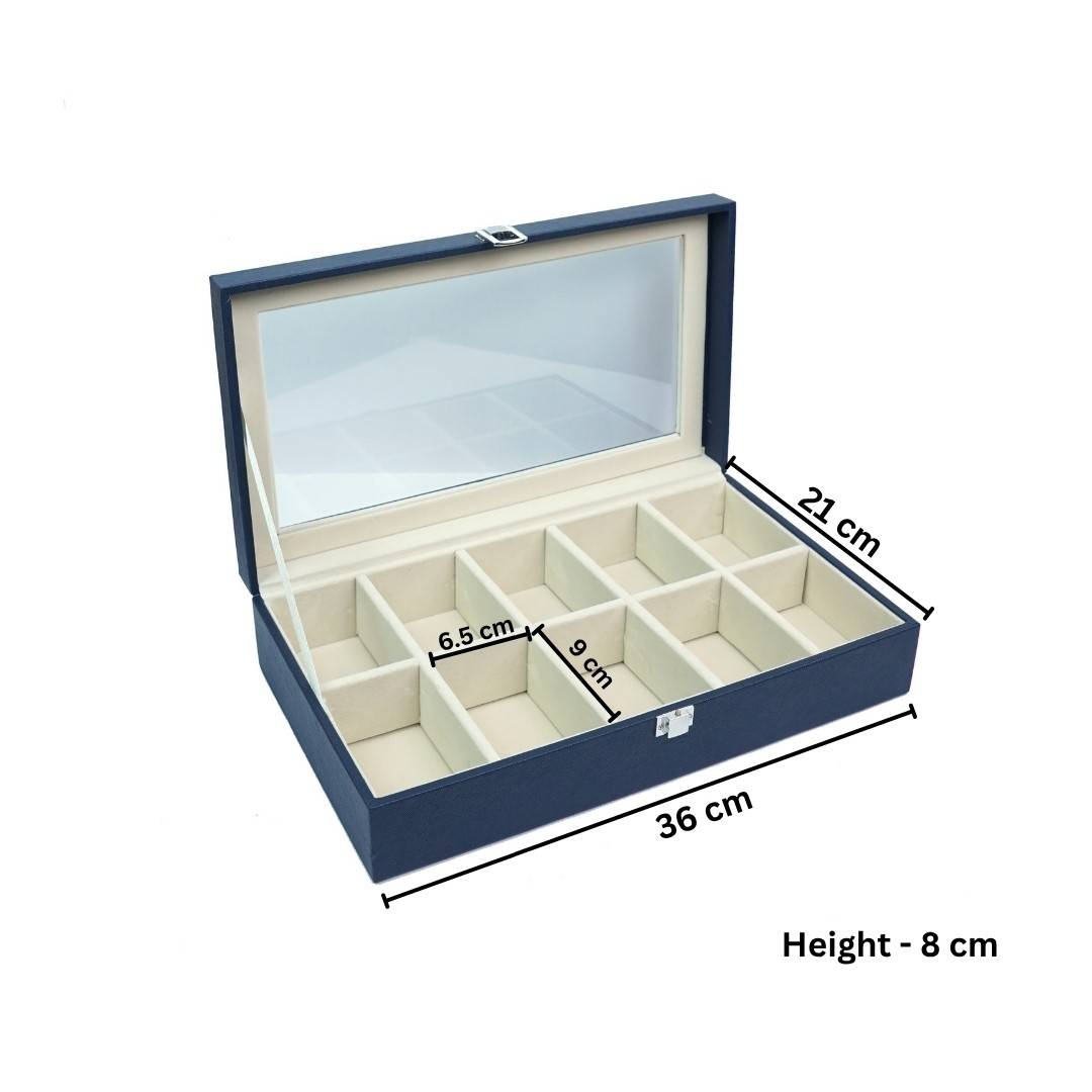 TBT 10 Slot Tie & Pocket Square Box With Glass Top
