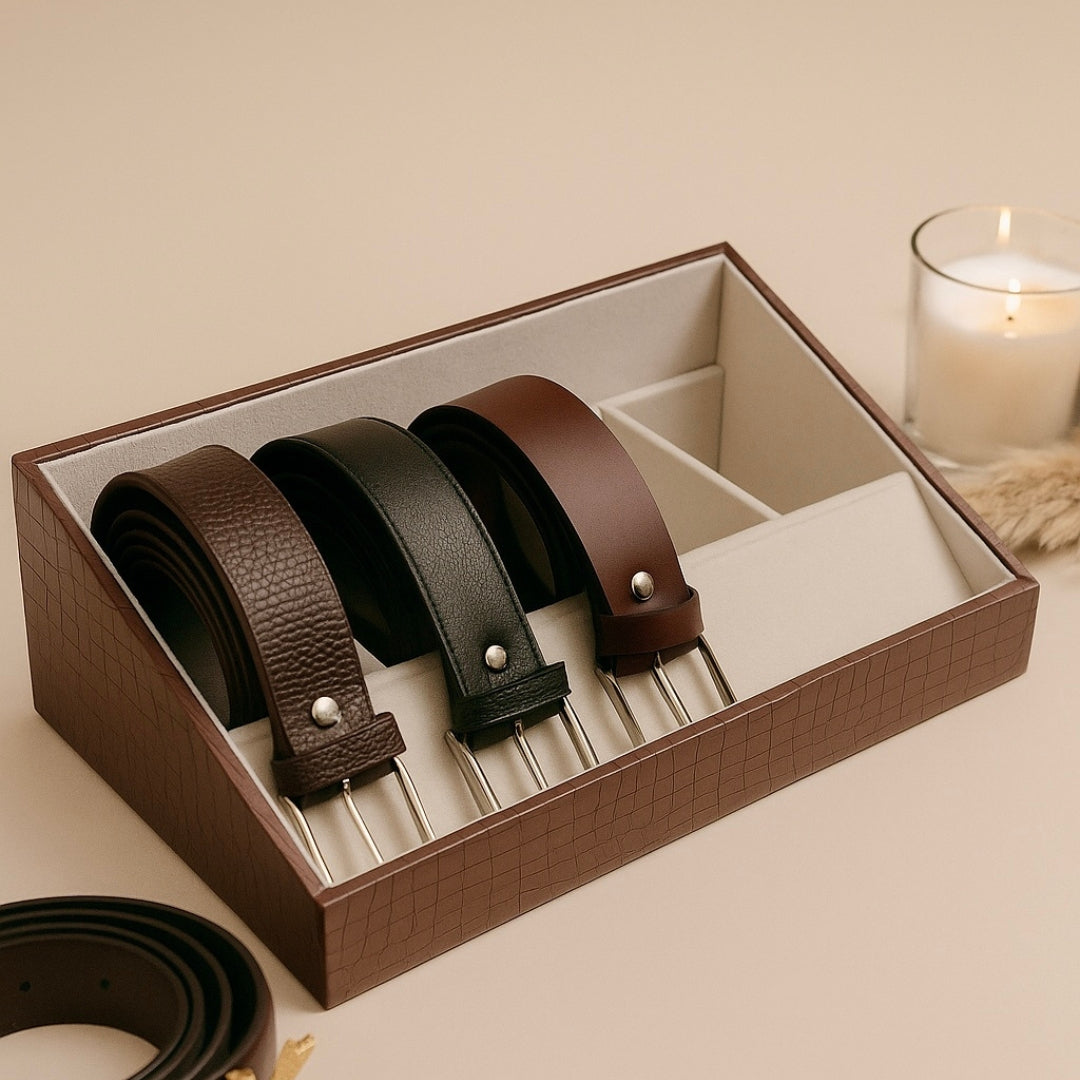 5 Slot Luxury Vegan Leather Belt Tray