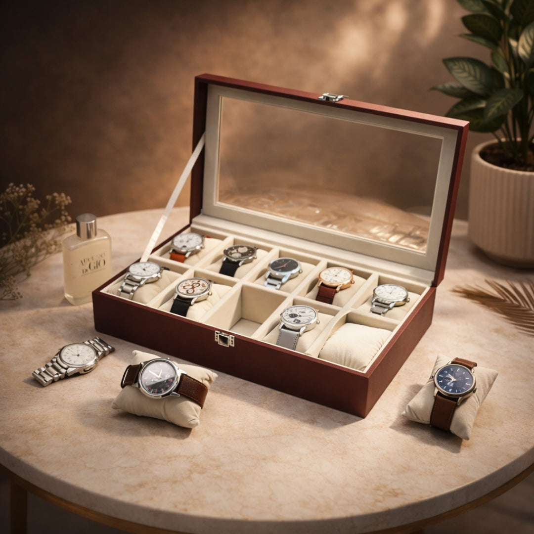TBT 10 Slot Watch Box With Glass Top