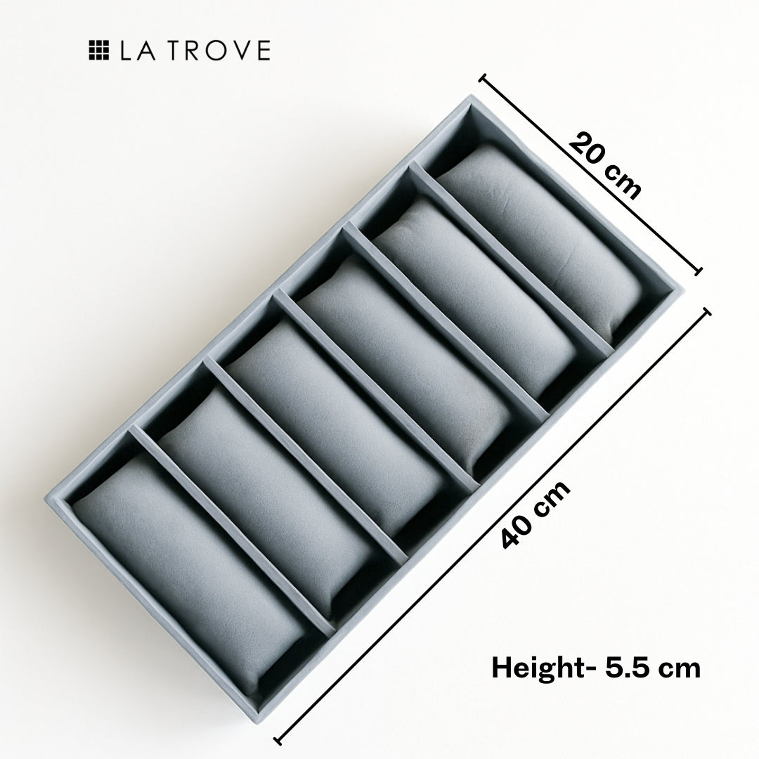 6 Slot Velvet Bracelet Organiser Tray with Pillow Cushions