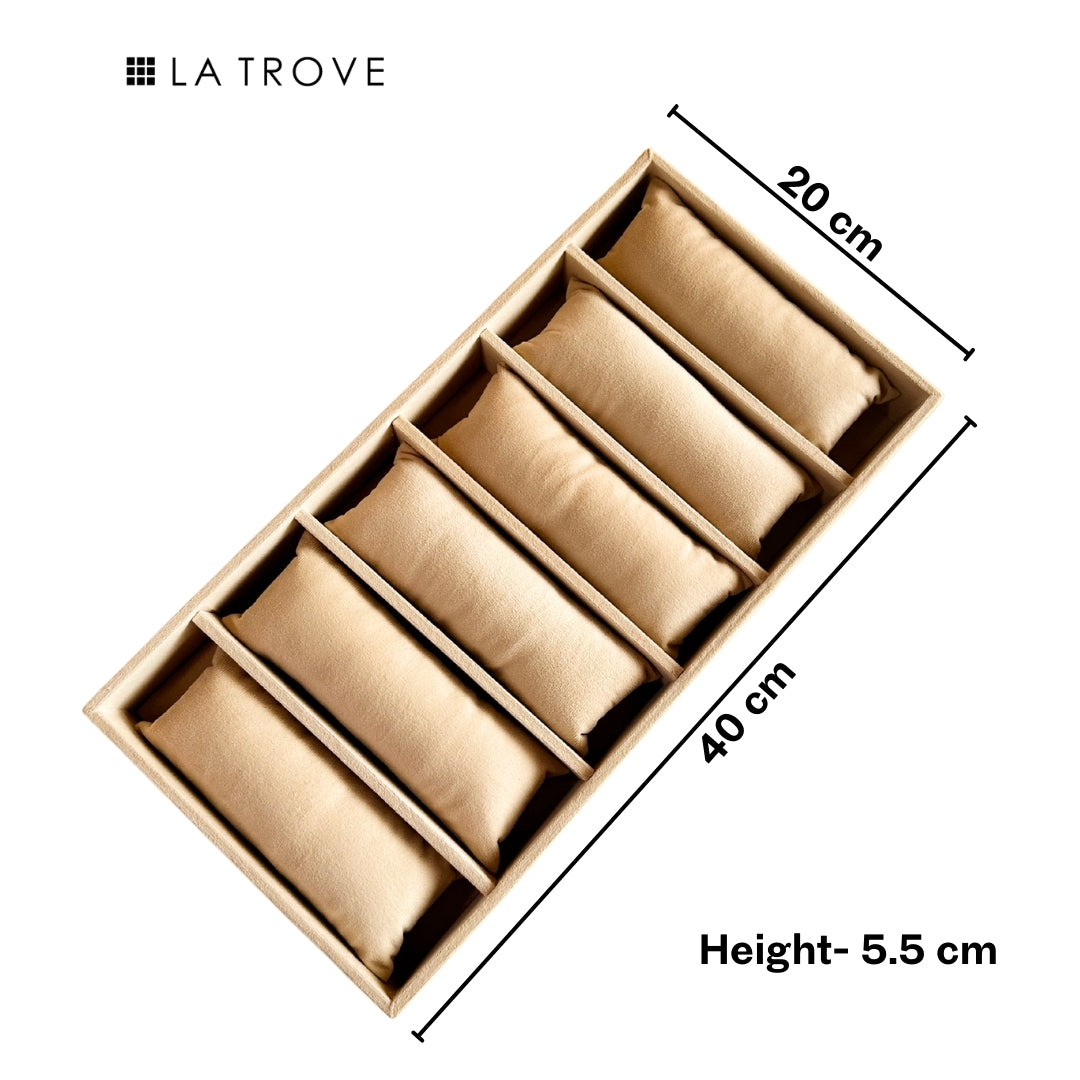 6 Slot Velvet Bracelet Organiser Tray with Pillow Cushions