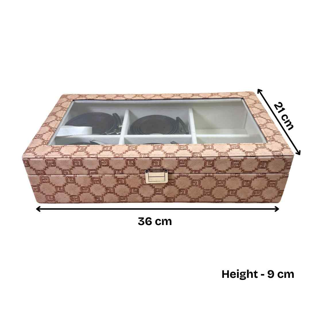 Designer 6 Slot Belt Box With Glass Lid