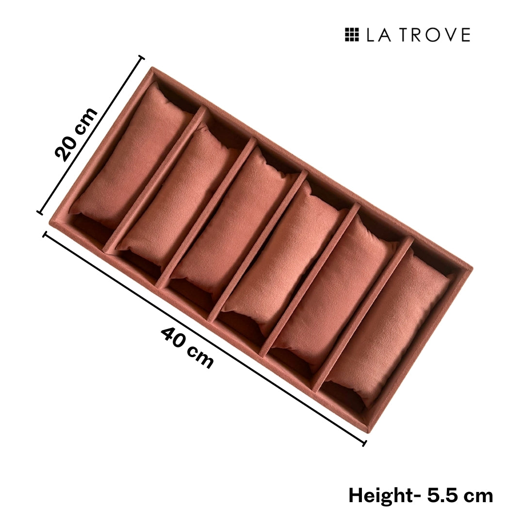 6 Slot Velvet Bracelet Organiser Tray with Pillow Cushions