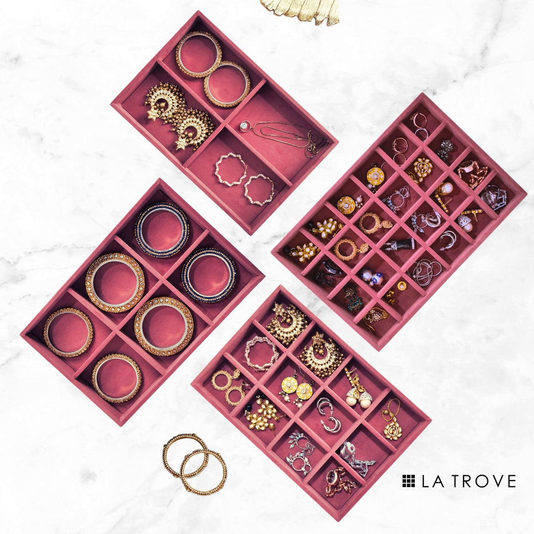 Drawer Stackable Jewellery Trays – Velvet Grid Organisers (4, 6, 12, 24)