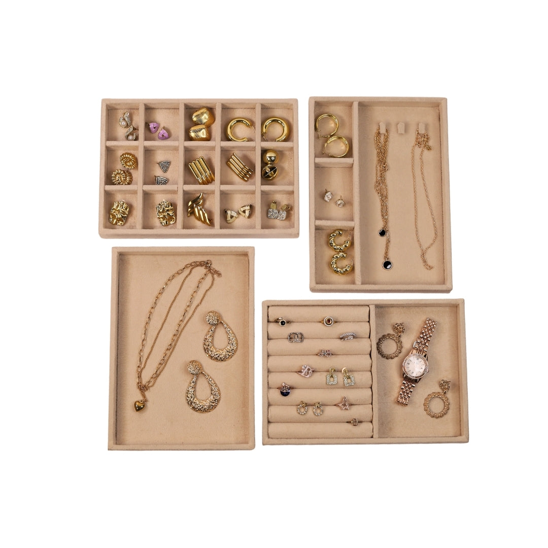 TBT Set of 4 Suede Drawer Jewelry Organizer Trays