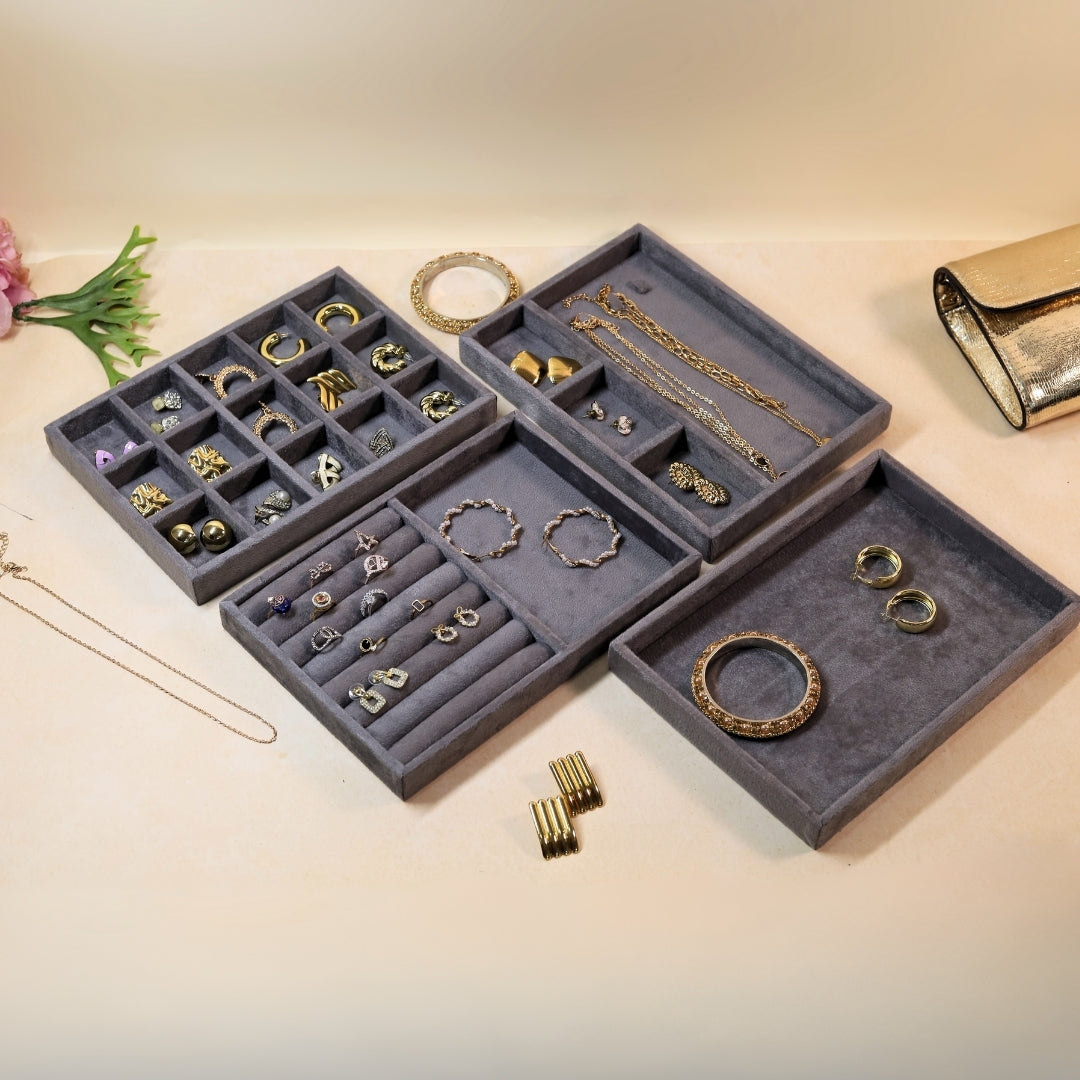 TBT Set of 4 Suede Drawer Jewelry Organizer Trays