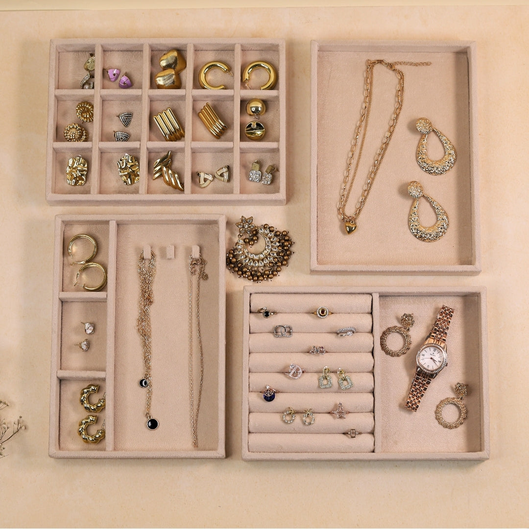 TBT Set of 4 Suede Drawer Jewelry Organizer Trays