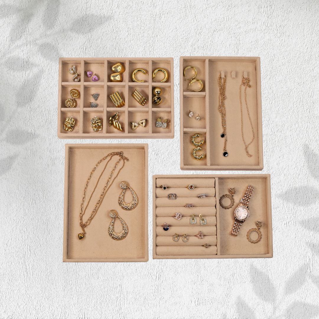 TBT Set of 4 Suede Drawer Jewelry Organizer Trays