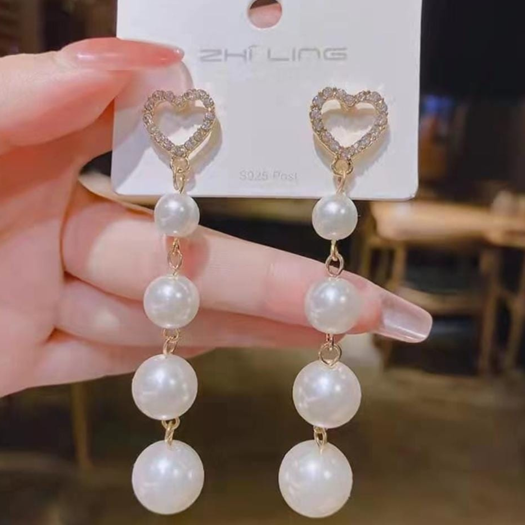 Trendy Pearl Heart Earrings – Fashion Jewelry by La Trove.
