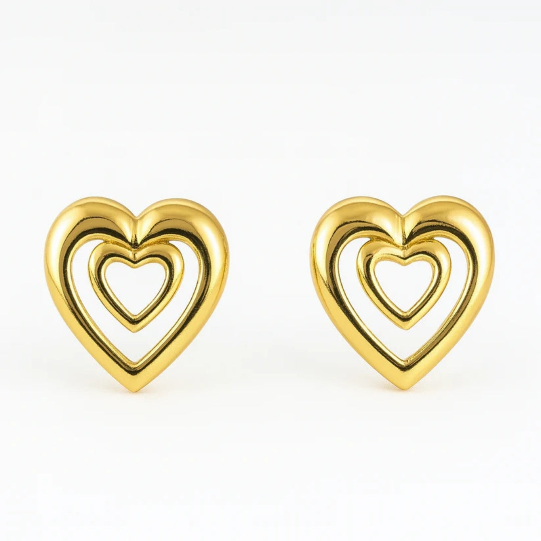 Gold Double Heart Studs – La Trove Love Earrings.
