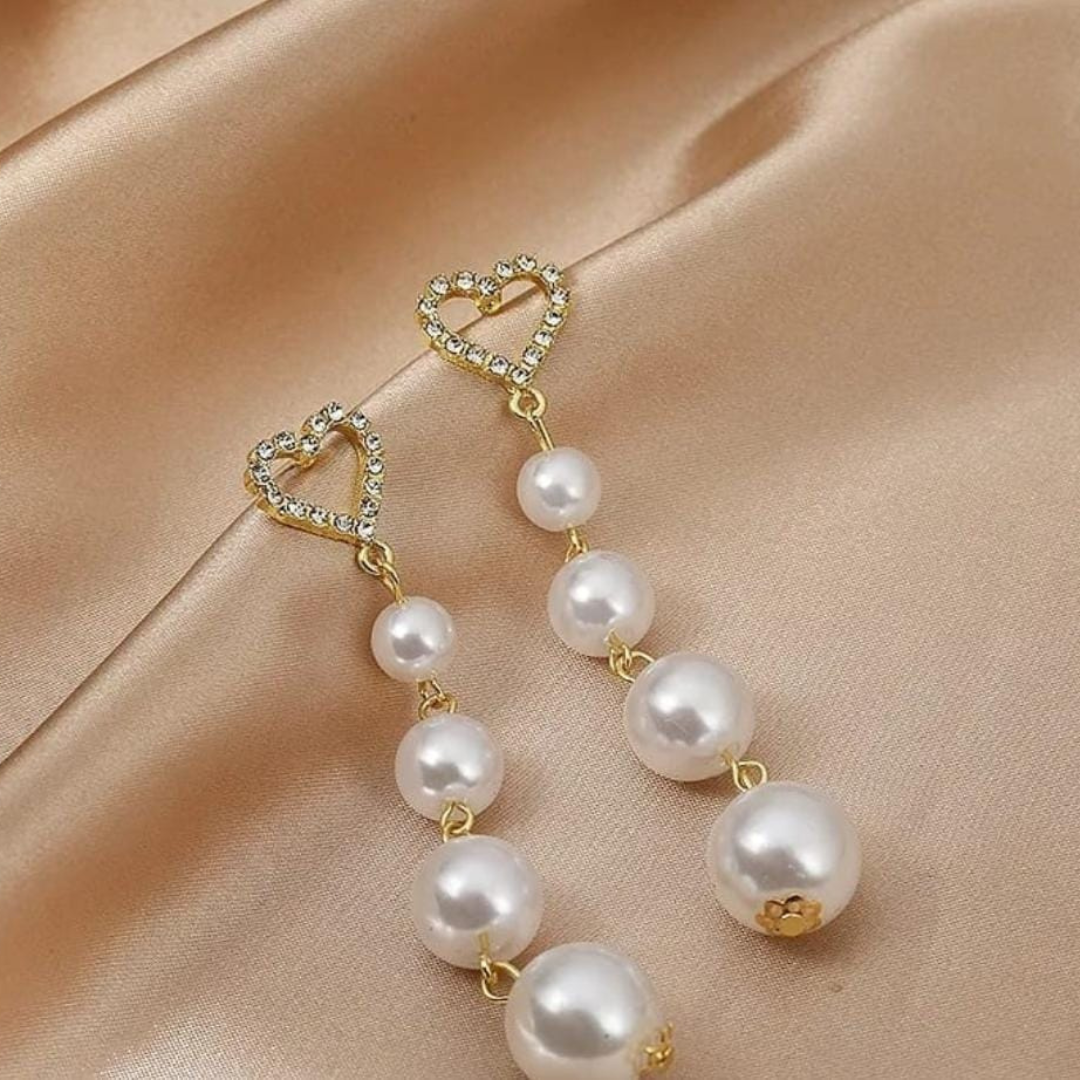 Heart Pearl Long Earrings