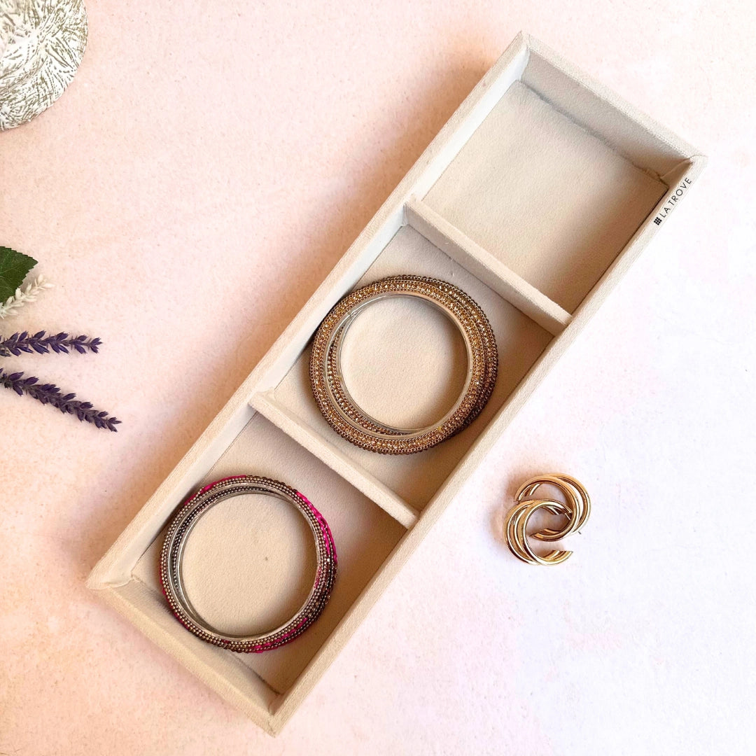 Cream 3 Slot Bangle Organizer Tray – Elegant Wardrobe Storage by La Trove.
